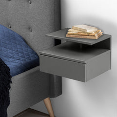 Ashlan Bedside Table with 1 Drawer in Black-White-Grey-Oak Colors