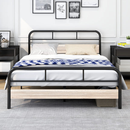 Diahomy King Bed Frame with Wooden Headboard,Metal Platform Bed Frames/No Box Spring Needed/Reinforced Steel Slat Mattress Foundation/Black+