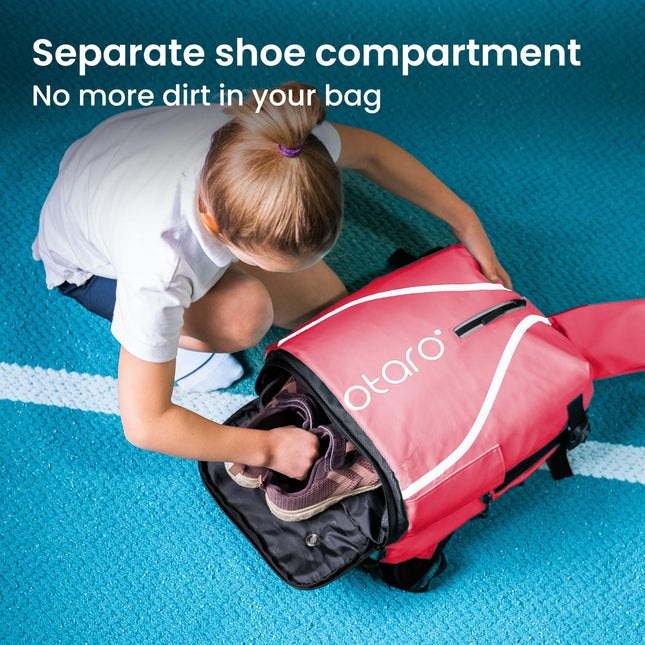 Otaro Tennis Bag Kids (Pink) | Tennis Racket Bag for Children |Seperated Shoe Pocket & Safety Lightning Straps | German Company |