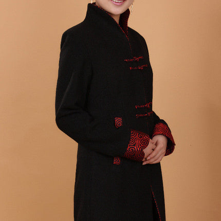 Autumn Ethnic Style Women's Retro Wool Mid-length Trench Coat