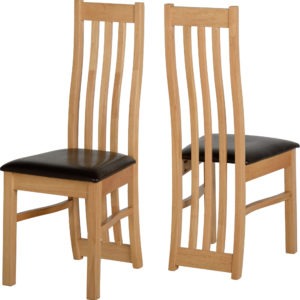 2 x Ainsley Dining Chairs Oak Veneer/Brown Faux Leather