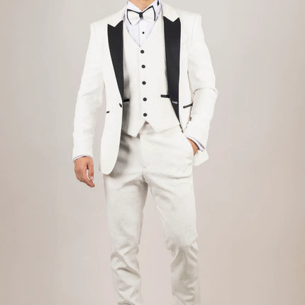 AK-24 - Men's White 3 Piece Velvet Wedding Tuxedo Suit