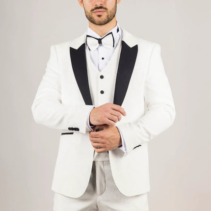 AK-24 - Men's White 3 Piece Velvet Wedding Tuxedo Suit