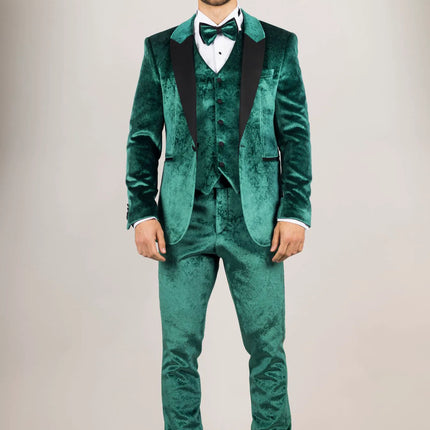 AK-25 - Men's Green 3 Piece Velvet Wedding Tuxedo Suit
