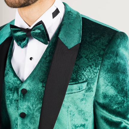 AK-25 - Men's Green 3 Piece Velvet Wedding Tuxedo Suit