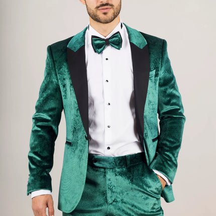 AK-25 - Men's Green 3 Piece Velvet Wedding Tuxedo Suit