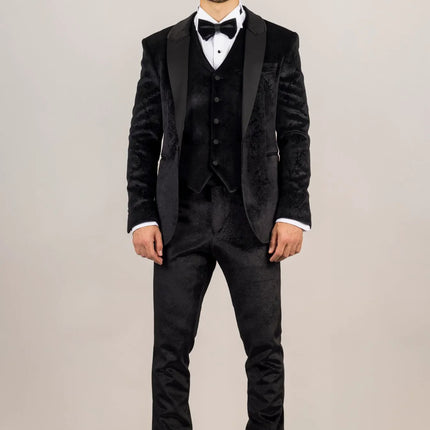 AK-26 - Men's Black 3 Piece Velvet Wedding Tuxedo Suit