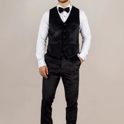 AK-26 - Men's Black 3 Piece Velvet Wedding Tuxedo Suit