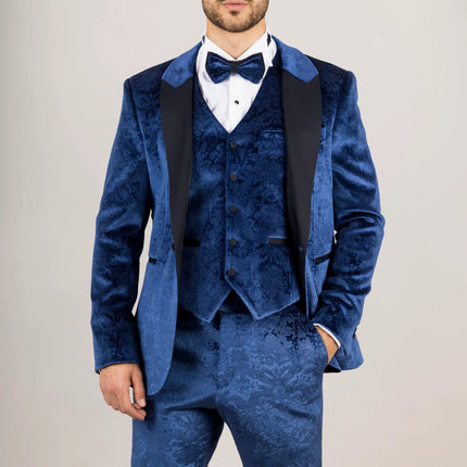 AK-27 - Men's Blue 3 Piece Velvet Wedding Tuxedo Suit