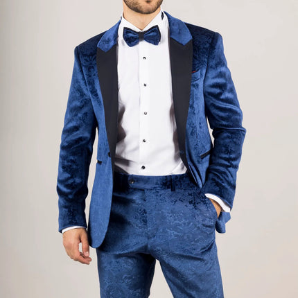 AK-27 - Men's Blue 3 Piece Velvet Wedding Tuxedo Suit