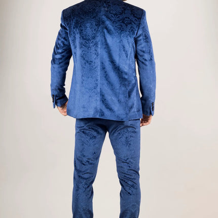 AK-27 - Men's Blue 3 Piece Velvet Wedding Tuxedo Suit