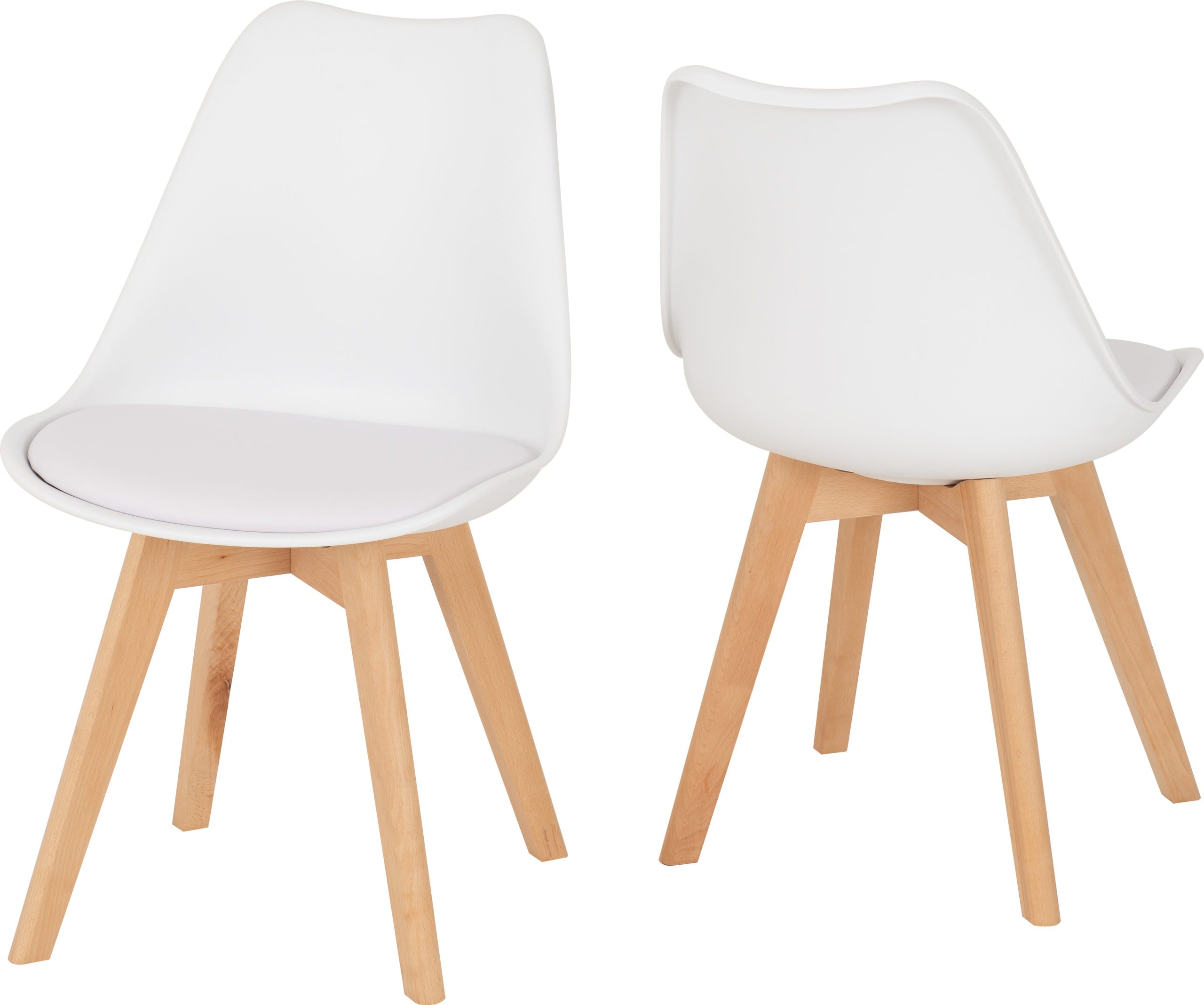 Bendal Dining Set 4 Chairs in White and Beech with White PU Leather