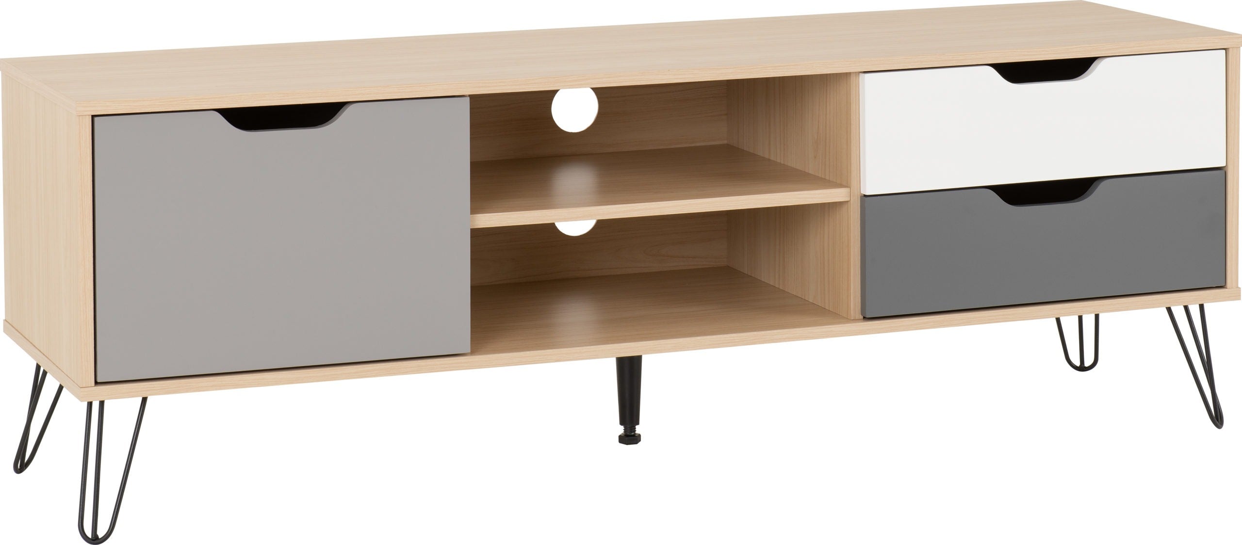 Bergen 1 Door 2 Drawer TV Unit Oak Effect/White/Grey