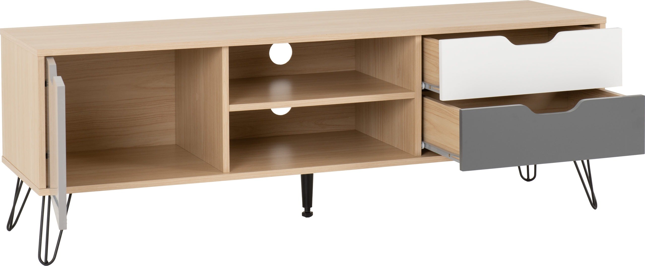 Bergen 1 Door 2 Drawer TV Unit Oak Effect/White/Grey