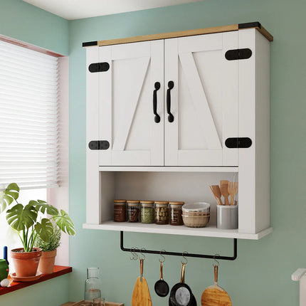 Bathroom Wall Cabinet with Barn Doors and Adjustable Shelf-White