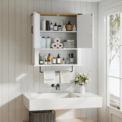 Bathroom Wall Cabinet with Barn Doors and Adjustable Shelf-White