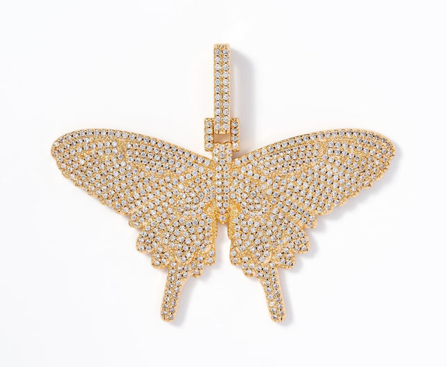 Iced Butterfly Pendant - Gold
