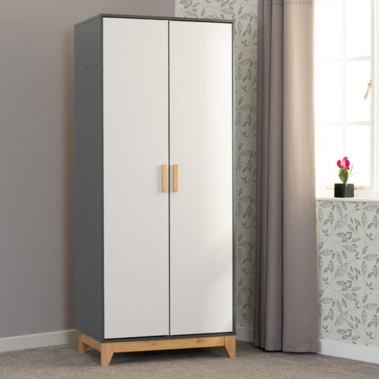 Cleveland 2 Door Wardrobe White/Grey Metal Effect