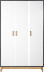 CLEVELAND 3 DOOR WARDROBE  - WHITE/GREY METAL EFFECT
