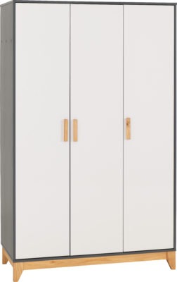 Cleveland 3 Door Wardrobe White/Grey Metal Effect