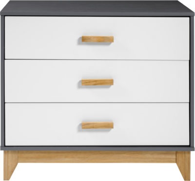 CLEVELAND 3 DRAWER CHEST  - WHITE/GREY METAL EFFECT