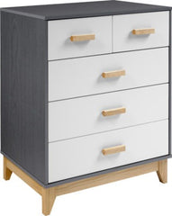 CLEVELAND 3+2 DRAWER CHEST  - WHITE/GREY METAL EFFECT