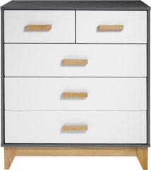 CLEVELAND 3+2 DRAWER CHEST  - WHITE/GREY METAL EFFECT