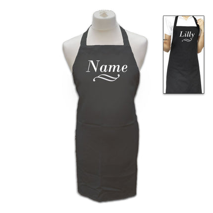 Personalised Black Apron with Name and Flourish