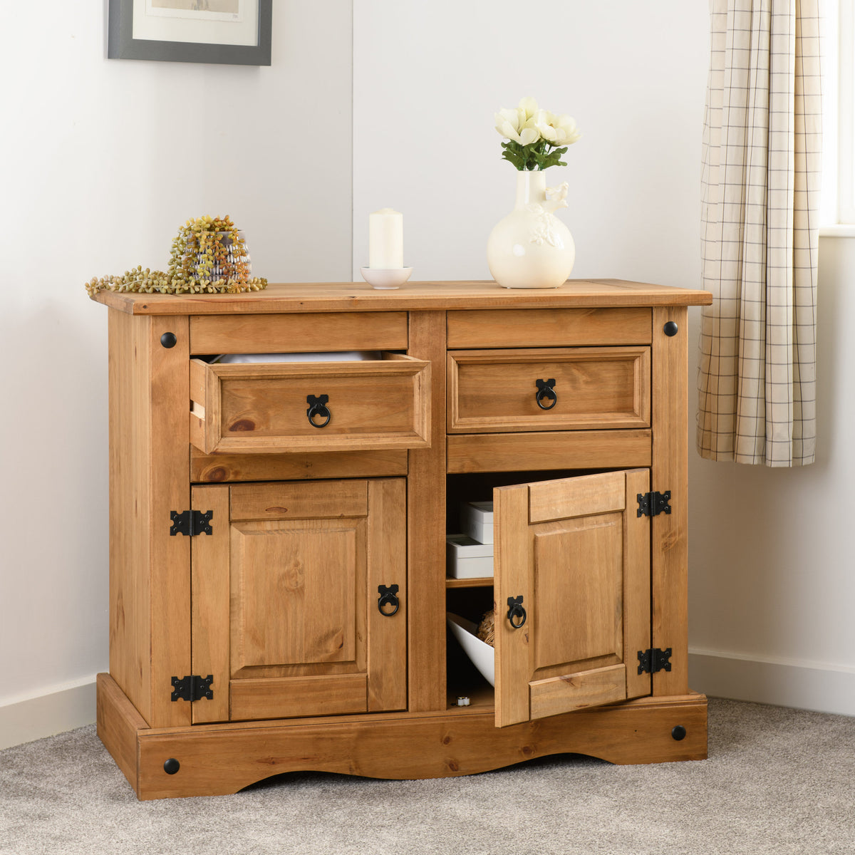 Corona 2 Door 2 Drawer Sideboard in Distressed Waxed Pine