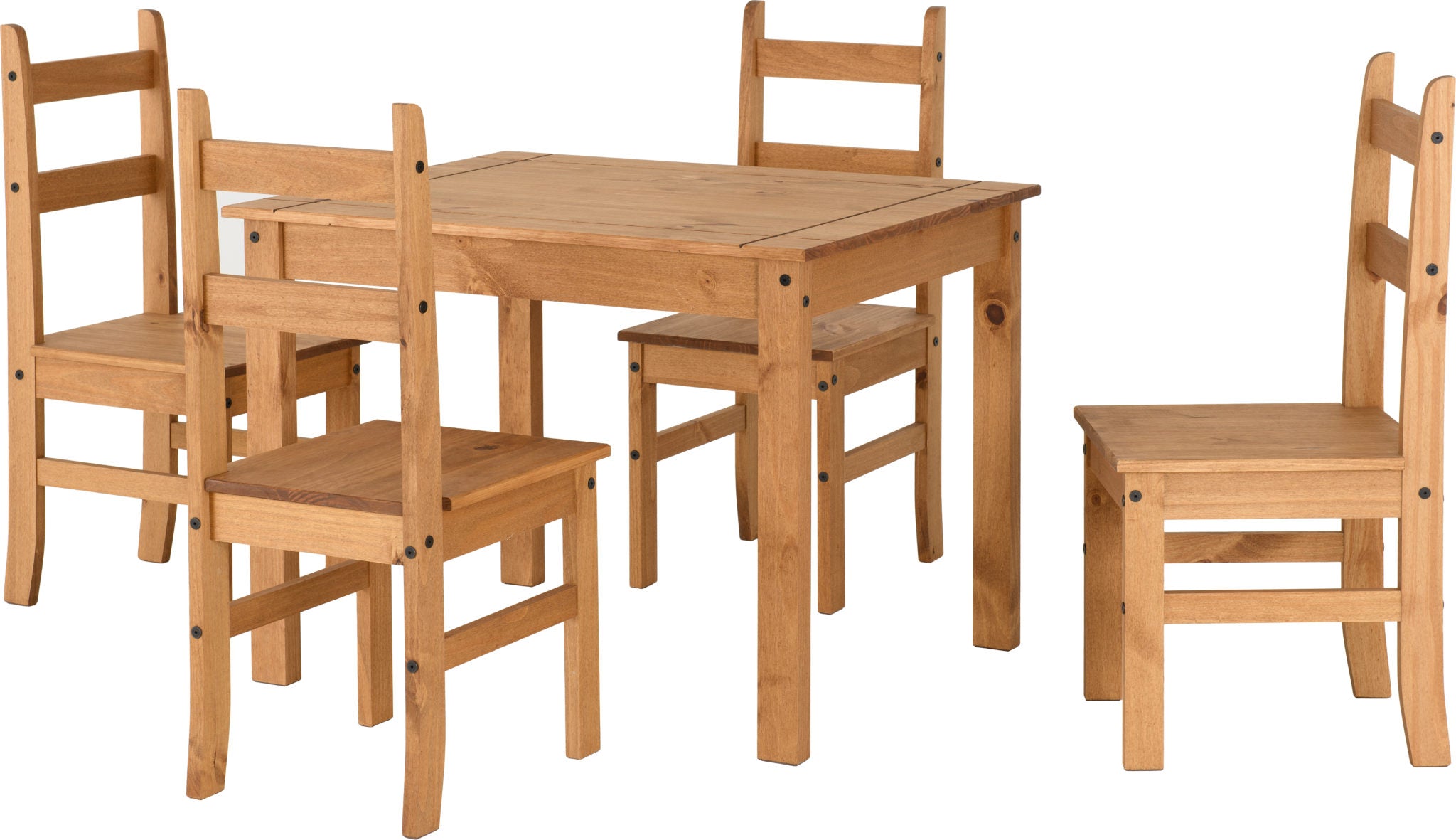 Corona Dining Set with 4 Chairs Distressed Waxed Pine