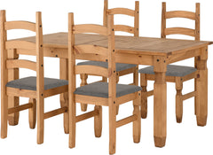 Corona Extending Dining Set (4 Chairs) Distressed Waxed Pine/Grey Fabric