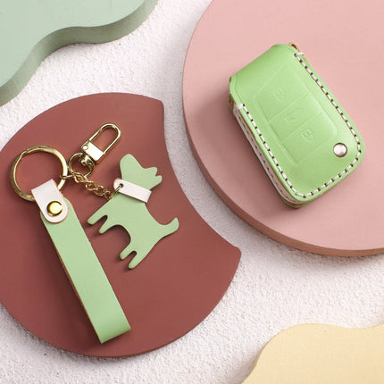 Hallmo Car Female Style Cowhide Leather Key Protective Cover for Volkswagen, A Type(Pink)