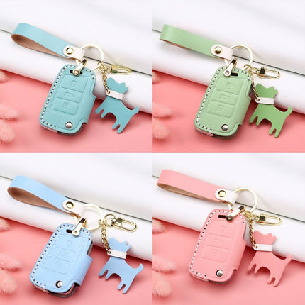 Hallmo Car Female Style Cowhide Leather Key Protective Cover for Volkswagen, B Type Folding(Pink)