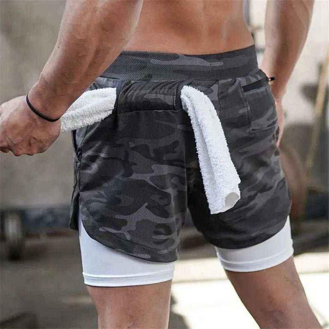 Camo Jogging Workout Shorts for Men - 2-in-1 Design, Quick Dry, Comfortable Fit