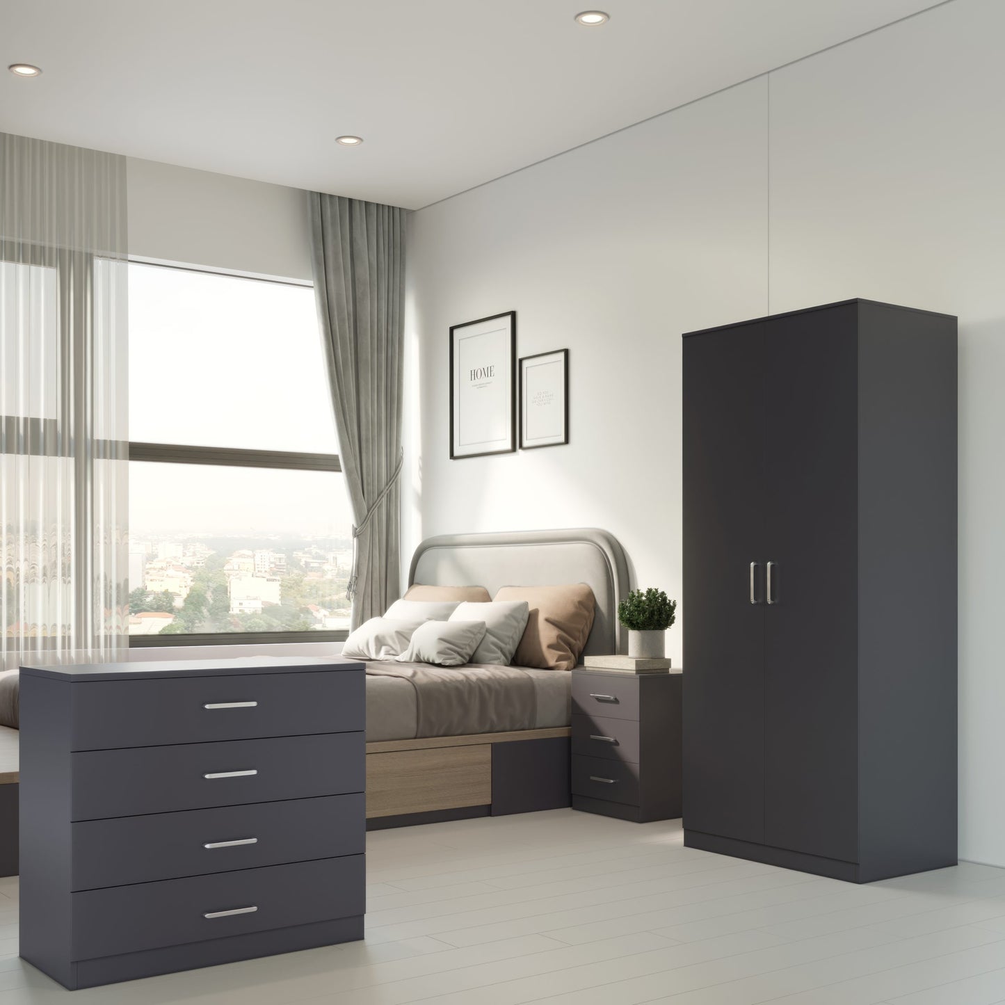 Dakota 2 Door Wardrobe Bedroom Set Dark Grey