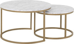 Dallas Round Coffee Table Set in Marble Effect and Gold Tone Metal Finish