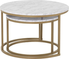 Dallas Round Coffee Table Set in Marble Effect and Gold Tone Metal Finish