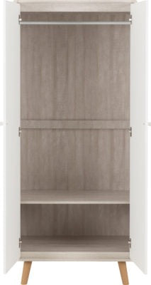 Dixie Bedroom Set Wardrobe Chest of Drawers Bedside in Dusty Grey and White