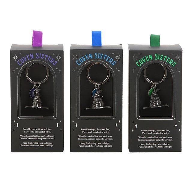 Gothic Gifts Three Coven Sisters Witch Hat Keyrings in One Set