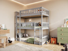 Bea Triple High Wooden Bunk Bed in Grey