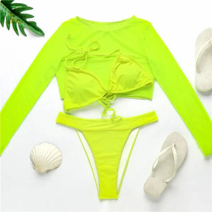 Three-Piece Plus Size Swimwear Set with Long-Sleeve Cover-Up
