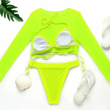Three-Piece Plus Size Swimwear Set with Long-Sleeve Cover-Up