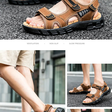 Brand Classic Mens Sandals Summer Genuine Leather Sandals Men Outdoor Casual Lightweight Sandal Fashion Men Sneakers Size 38-46