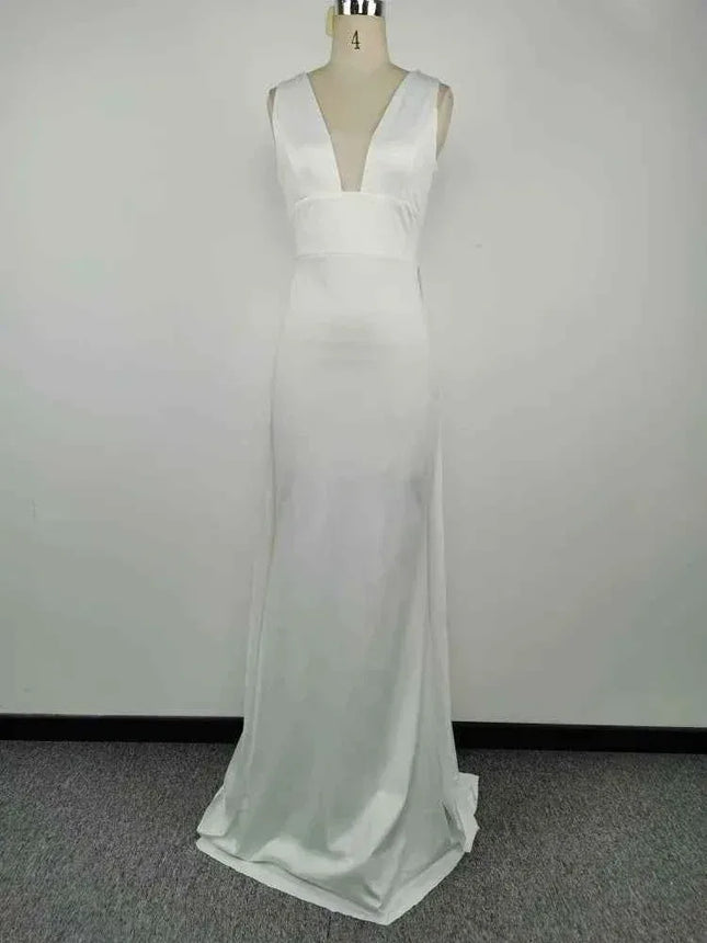 Elegant white V-Neck Evening Dress Women Fine Lace Party Ball Gown Sexy Princess Dress Wedding Gowns Girl