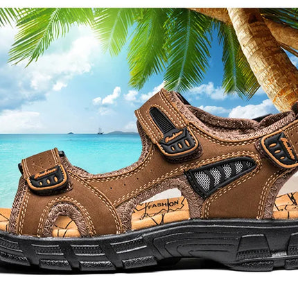 Brand Classic Mens Sandals Summer Genuine Leather Sandals Men Outdoor Casual Lightweight Sandal Fashion Men Sneakers Size 38-46