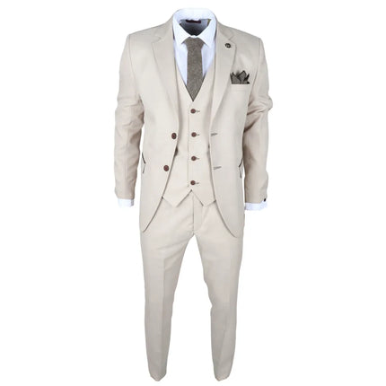 IM04 - Men's Beige 3 Piece Tailored Fit Wedding Suit