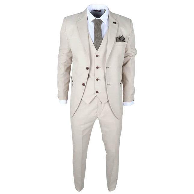 IM04 - Men's Beige 3 Piece Tailored Fit Wedding Suit