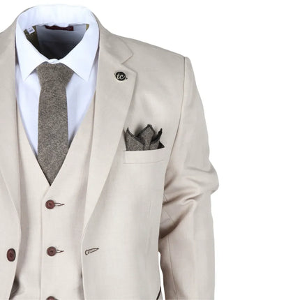 IM04 - Men's Beige 3 Piece Tailored Fit Wedding Suit