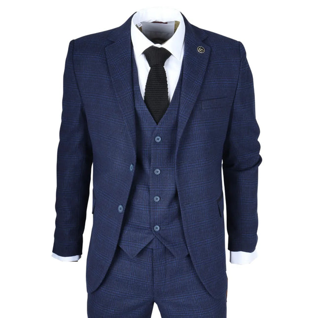 IM10 - Men's 3 Piece Navy Blue Check Suit