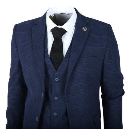 IM10 - Men's 3 Piece Navy Blue Check Suit